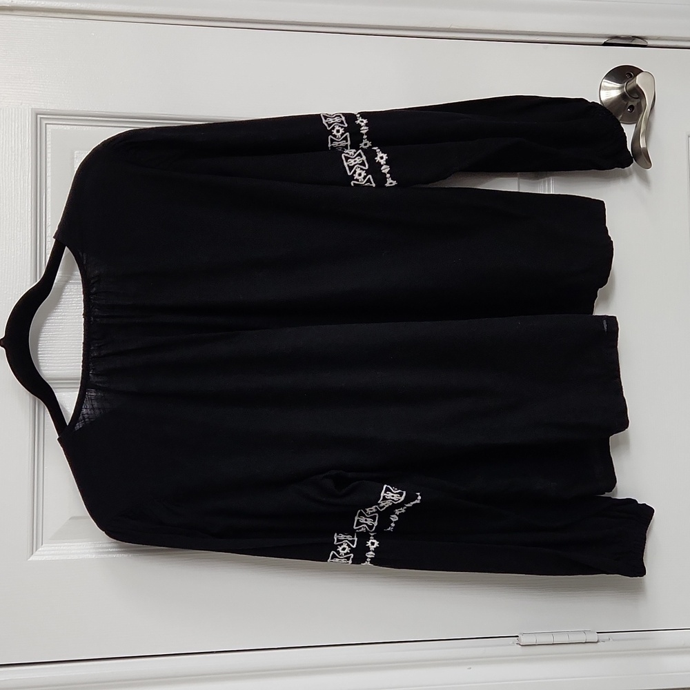 Old Navy Black Embroidered Boho Blouse Size: L - Picture 7 of 9